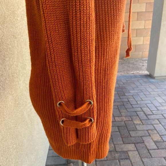 Corset Lace V Neck Knit Mini Sweater Dress Boho - Picture 5 of 5